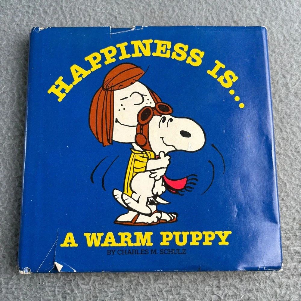 Happiness Is A Warm Puppy Charles M Schulz Peanuts Vintage Hardcover Book Blue